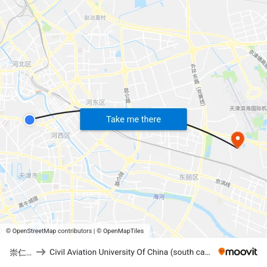 崇仁里 to Civil Aviation University Of China (south campus) map