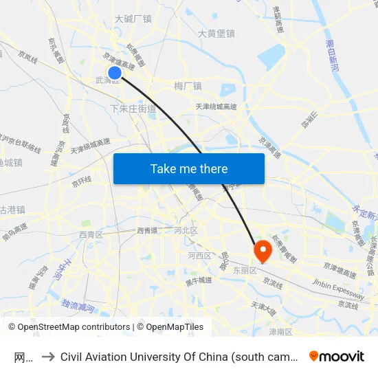 网通 to Civil Aviation University Of China (south campus) map