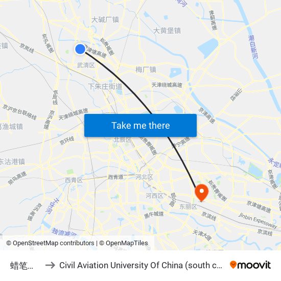 蜡笔小新 to Civil Aviation University Of China (south campus) map