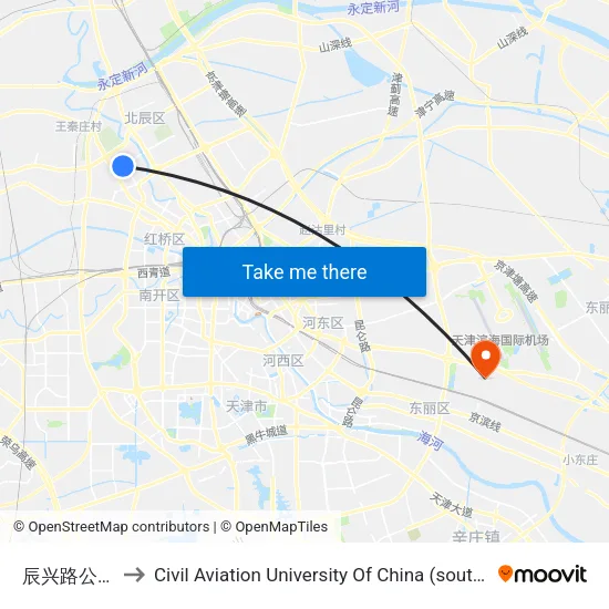 辰兴路公交站 to Civil Aviation University Of China (south campus) map
