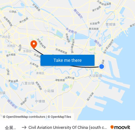 会展中心 to Civil Aviation University Of China (south campus) map