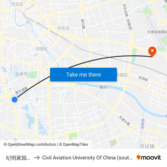 纪明家园西门 to Civil Aviation University Of China (south campus) map