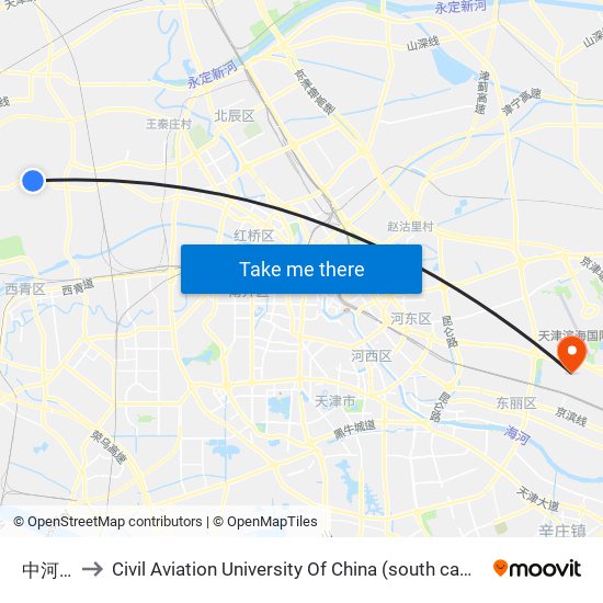 中河头 to Civil Aviation University Of China (south campus) map