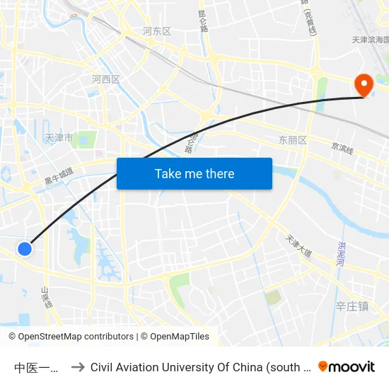 中医一附院 to Civil Aviation University Of China (south campus) map