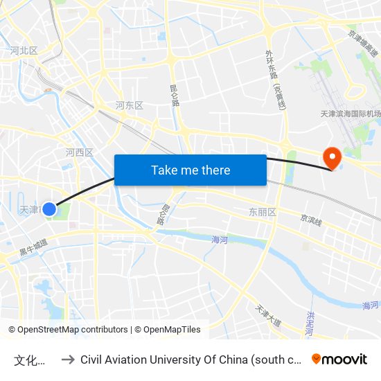 文化中心 to Civil Aviation University Of China (south campus) map
