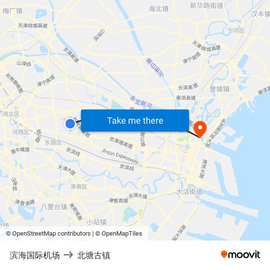 滨海国际机场 to 北塘古镇 map