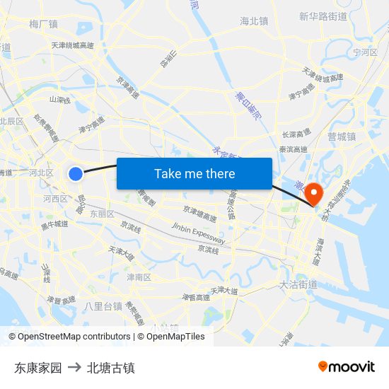 东康家园 to 北塘古镇 map