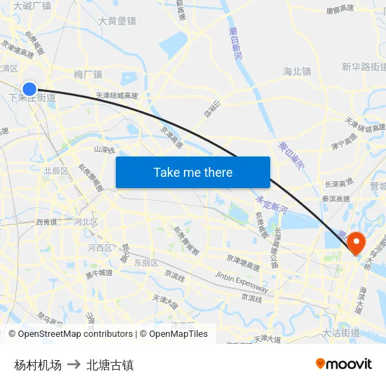 杨村机场 to 北塘古镇 map