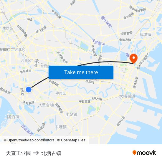 天直工业园 to 北塘古镇 map