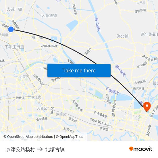 京津公路杨村 to 北塘古镇 map