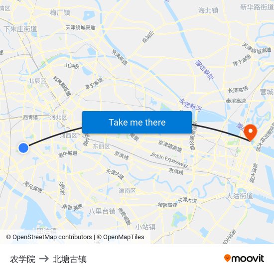 农学院 to 北塘古镇 map