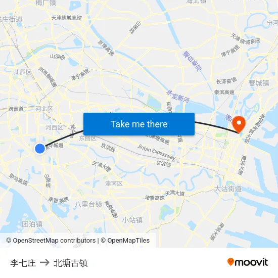 李七庄 to 北塘古镇 map