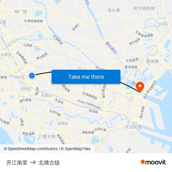 开江南里 to 北塘古镇 map