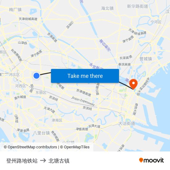 登州路地铁站 to 北塘古镇 map