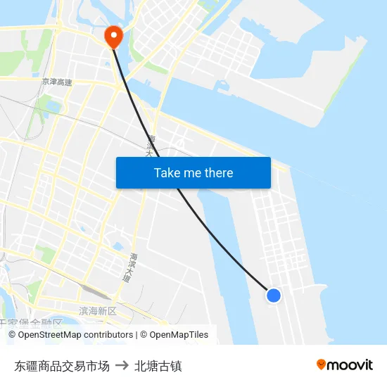 东疆商品交易市场 to 北塘古镇 map
