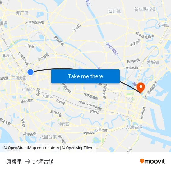 康桥里 to 北塘古镇 map