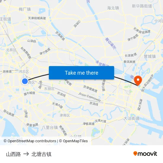 山西路 to 北塘古镇 map