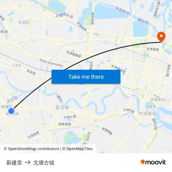 新建里 to 北塘古镇 map