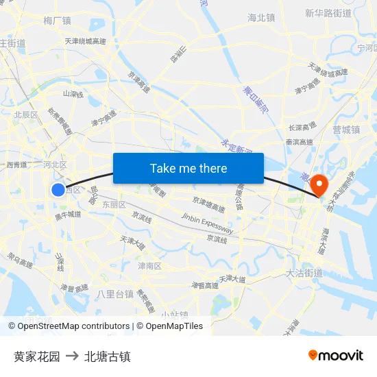 黄家花园 to 北塘古镇 map