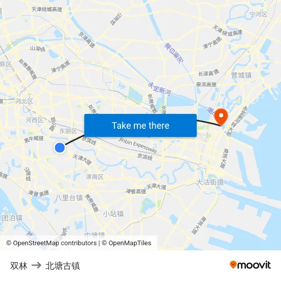 双林 to 北塘古镇 map