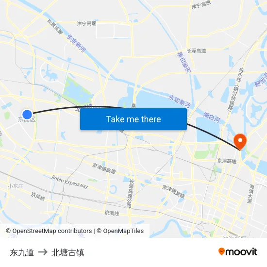 东九道 to 北塘古镇 map