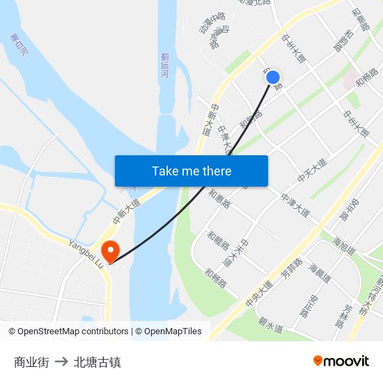 商业街 to 北塘古镇 map