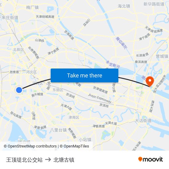 王顶堤北公交站 to 北塘古镇 map