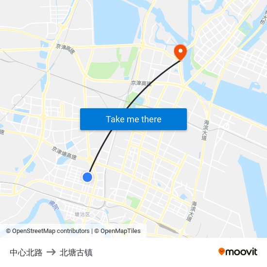 中心北路 to 北塘古镇 map