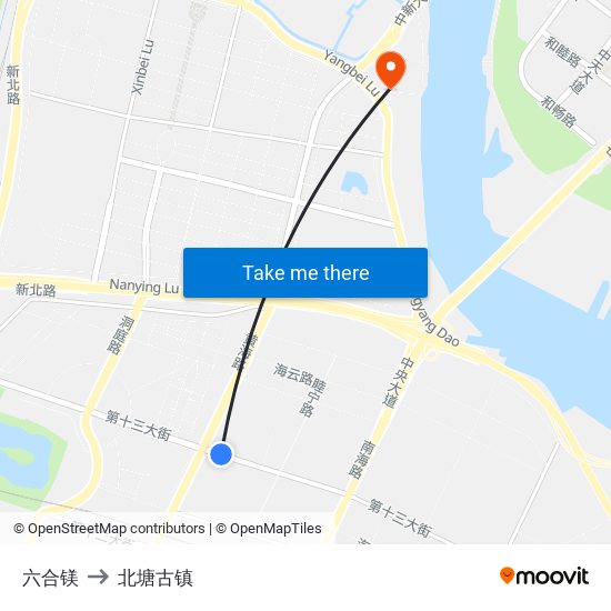 六合镁 to 北塘古镇 map