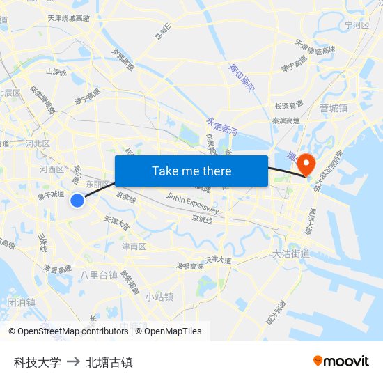 科技大学 to 北塘古镇 map