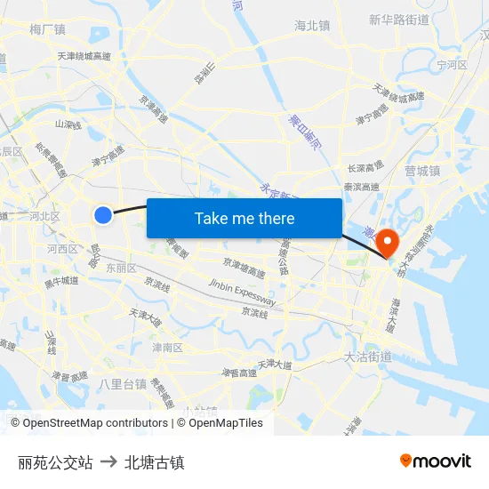 丽苑公交站 to 北塘古镇 map