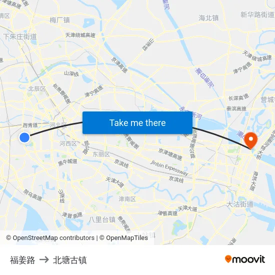 福姜路 to 北塘古镇 map