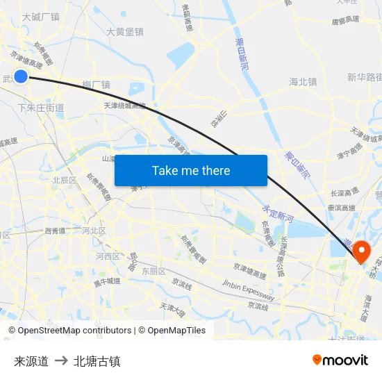 来源道 to 北塘古镇 map