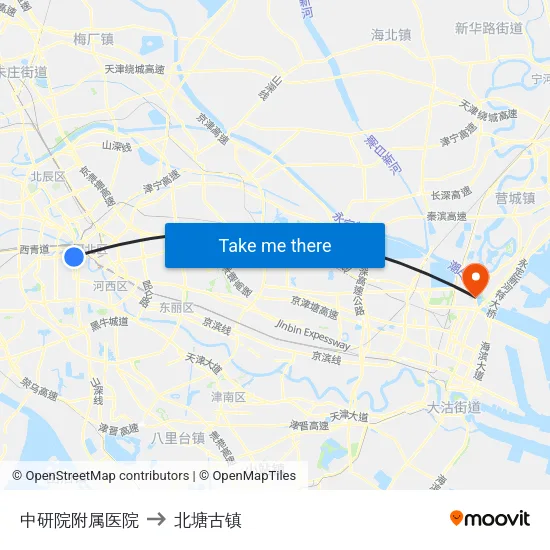 中研院附属医院 to 北塘古镇 map