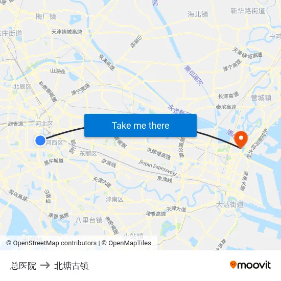总医院 to 北塘古镇 map