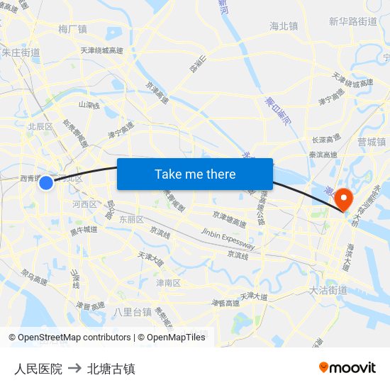人民医院 to 北塘古镇 map