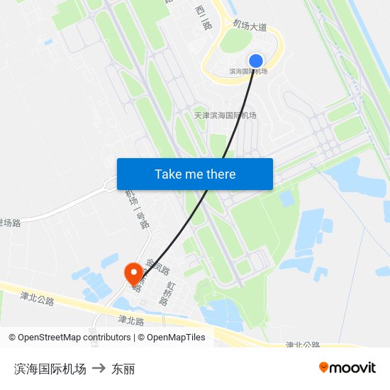 滨海国际机场 to 东丽 map