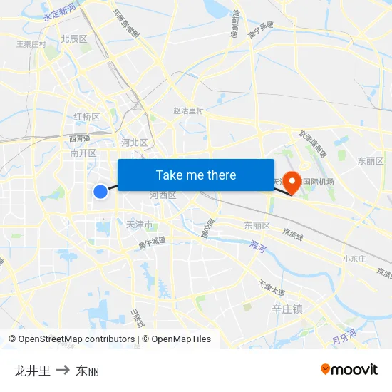 龙井里 to 东丽 map