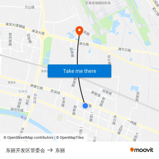 东丽开发区管委会 to 东丽 map