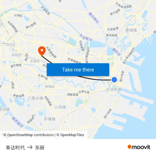 泰达时代 to 东丽 map