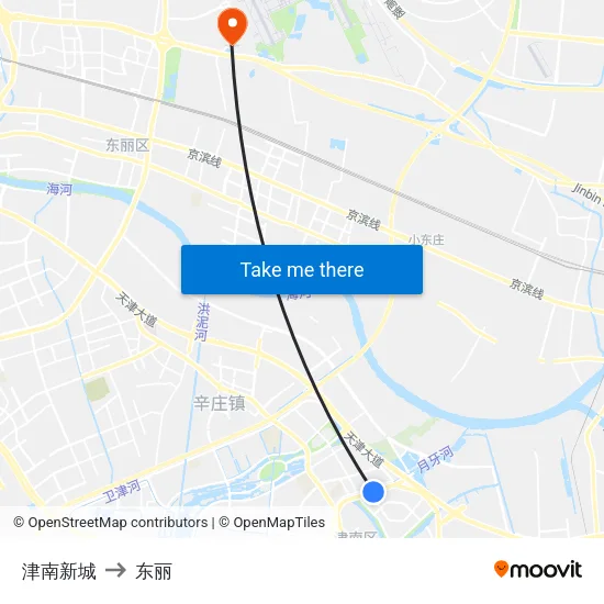 津南新城 to 东丽 map