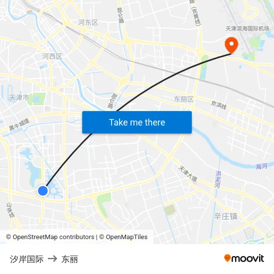 汐岸国际 to 东丽 map