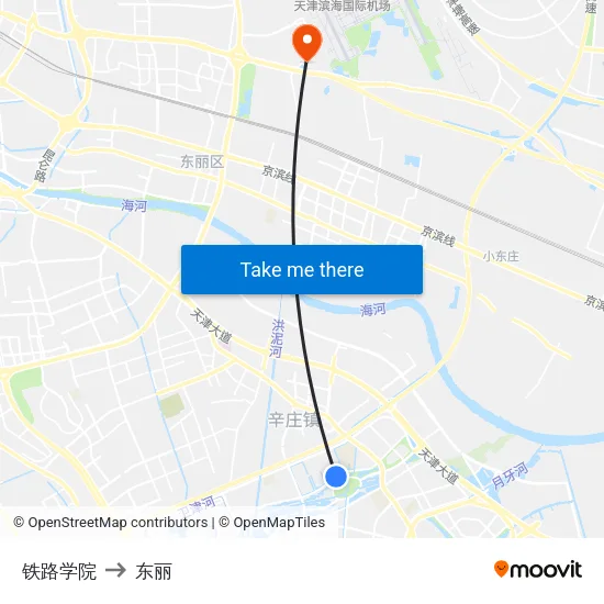 铁路学院 to 东丽 map