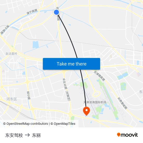 东安驾校 to 东丽 map