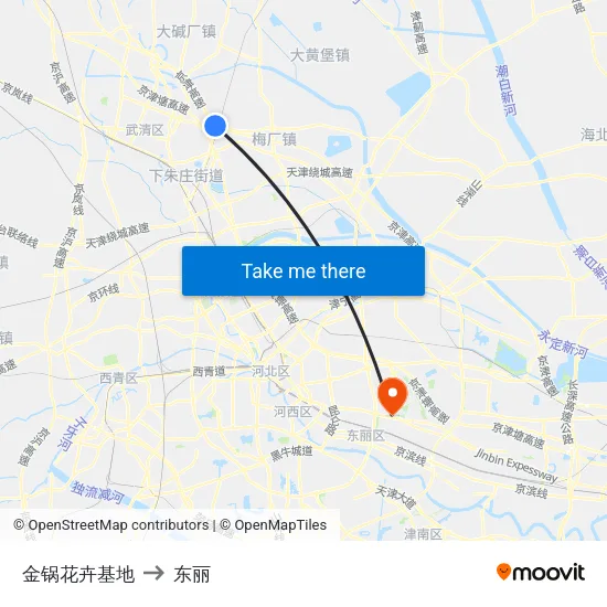 金锅花卉基地 to 东丽 map
