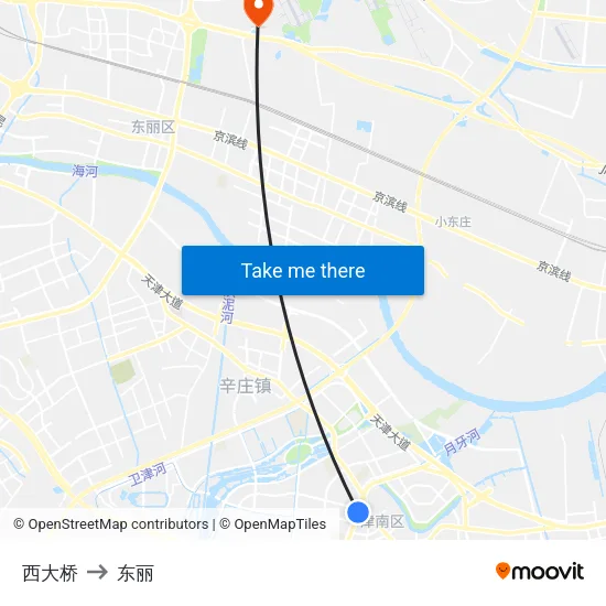 西大桥 to 东丽 map