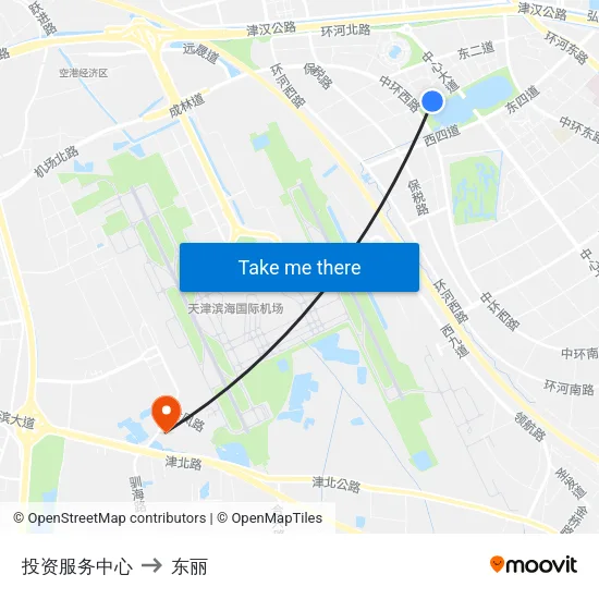 投资服务中心 to 东丽 map