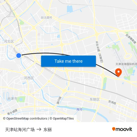 天津站海河广场 to 东丽 map