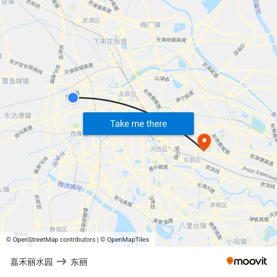 嘉禾丽水园 to 东丽 map