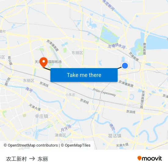 农工新村 to 东丽 map